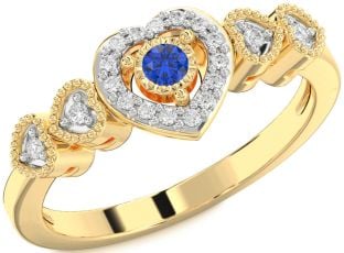 Diamond Blue Sapphire Gold Heart Round Promise Ring