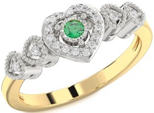 Diamond Emerald White Yellow Gold Heart Round Promise Ring