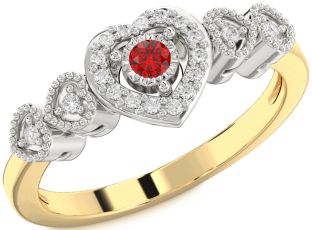 Diamond Ruby Platinum & Yellow Gold Heart Round Promise Ring