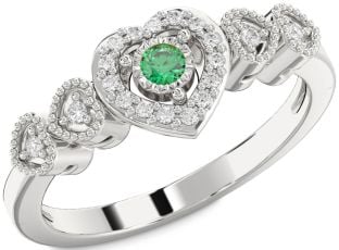 Diamond Emerald Platinum Heart Round Promise Ring