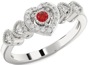 Diamond Ruby White Gold Heart Round Promise Ring