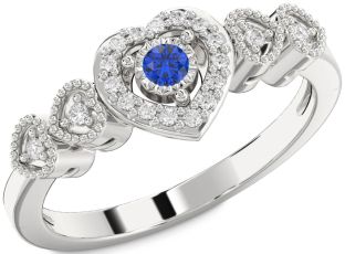 Diamond Blue Sapphire White Gold Heart Round Promise Ring