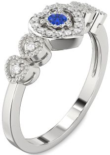 Diamond Blue Sapphire Platinum Heart Promise Ring