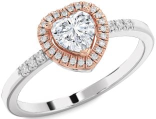 Diamond White Rose Gold Heart Halo Solitaire Engagement Ring