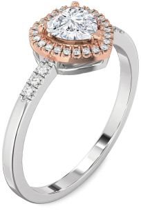 Diamond Silver & 10K Rose Gold Heart Halo Engagement Ring