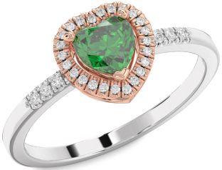 Diamond Emerald White Rose Gold Heart Halo Solitaire Engagement Ring