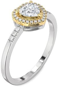 Diamond Silver & 10K gold Heart Halo Engagement Ring