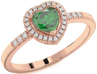 Diamond Emerald Rose Gold Heart Halo Solitaire Engagement Ring