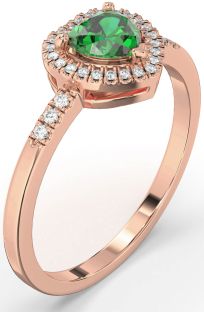 Diamond Emerald Rose Gold Heart Halo Engagement Ring