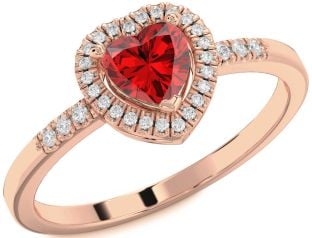 Diamond Ruby Rose Gold Heart Halo Solitaire Engagement Ring