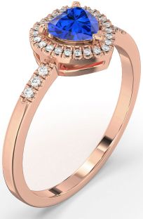 Diamond Blue Sapphire Rose Gold Heart Halo Engagement Ring