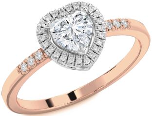 Diamond White Rose Gold Heart Halo Solitaire Engagement Ring