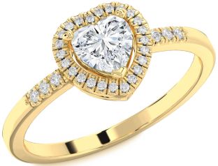 Diamond Gold Heart Halo Solitaire Engagement Ring