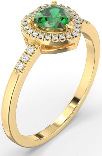 Diamond Emerald Gold Heart Halo Engagement Ring