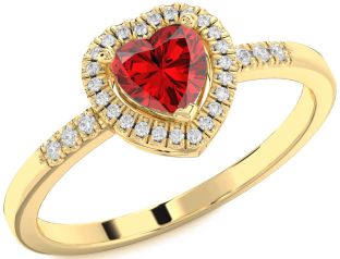 Diamond Ruby Gold Heart Halo Solitaire Engagement Ring