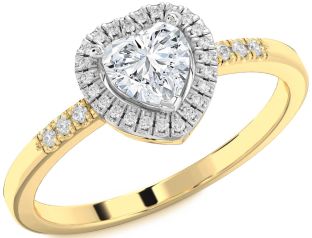 Diamond Platinum & Yellow Gold Heart Halo Solitaire Engagement Ring