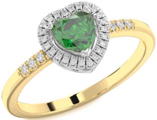 Diamond Emerald White Yellow Gold Heart Halo Solitaire Engagement Ring