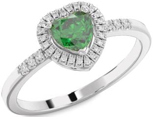 Diamond Emerald Platinum Heart Halo Solitaire Engagement Ring