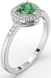 Diamond Emerald White Gold Heart Halo Engagement Ring