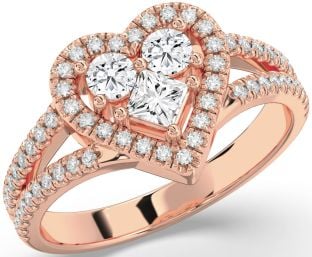 Diamond Rose Gold Heart Princess Three Stone Ring