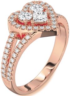 Diamond Rose Gold Heart Three Stone Pave Ring