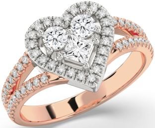 Diamond White Rose Gold Heart Princess Three Stone Ring