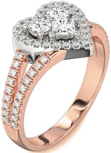 Diamond White Rose Gold Heart Three Stone Pave Ring
