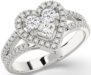 Diamond White Gold Heart Princess Three Stone Ring