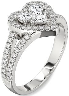 Diamond Platinum Heart Three Stone Pave Ring