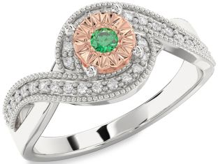 Diamond Emerald White Rose Gold Round Promise Ring