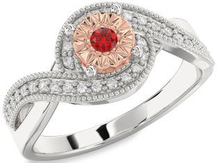 Diamond Ruby White Rose Gold Round Promise Ring