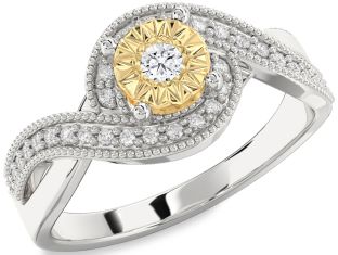 Diamond Silver & 10K gold Round Promise Ring
