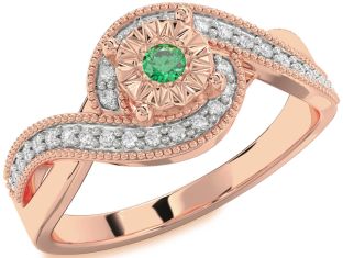 Diamond Emerald Rose Gold Round Promise Ring