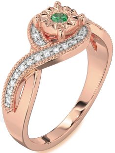 Diamond Emerald Rose Gold Round Promise Ring