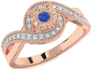 Diamond Blue Sapphire Rose Gold Round Promise Ring