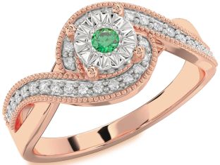 Diamond Emerald White Rose Gold Round Promise Ring