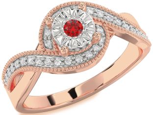 Diamond Ruby White Rose Gold Round Promise Ring