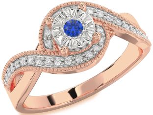 Diamond Blue Sapphire White Rose Gold Round Promise Ring
