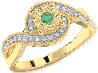 Diamond Emerald Gold Round Promise Ring