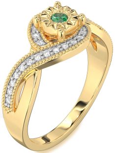 Diamond Emerald Gold Round Promise Ring