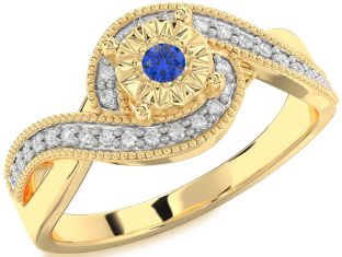 Diamond Blue Sapphire Gold Round Promise Ring