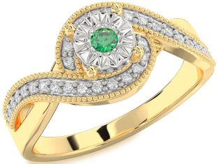 Diamond Emerald White Yellow Gold Round Promise Ring
