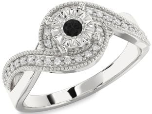 Black Diamond Silver Round Promise Ring