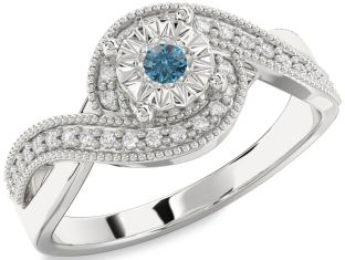 Blue Diamond Silver Round Promise Ring