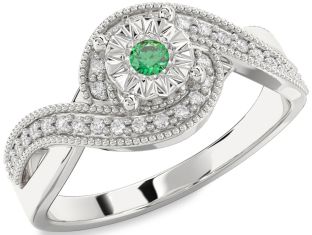 Diamond Emerald Platinum Round Promise Ring
