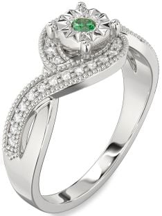 Diamond Emerald White Gold Round Promise Ring