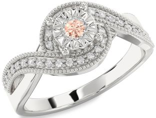 Diamond Morganite Silver Round Promise Ring