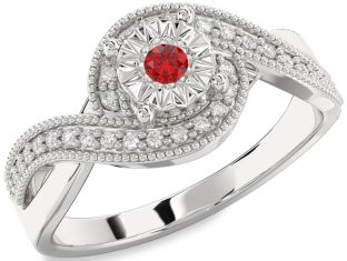 Diamond Ruby White Gold Round Promise Ring