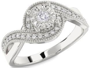 Salt & Pepper Diamond Silver Round Promise Ring