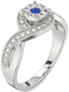 Diamond Blue Sapphire Platinum Round Promise Ring